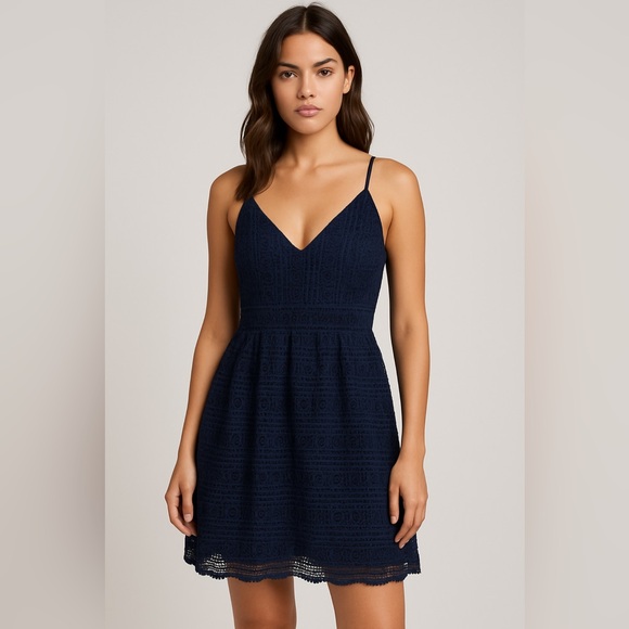 Abercrombie & Fitch Black Crochet Lace Fit & Flare Mini Dress Women’s Size L - Picture 1 of 4